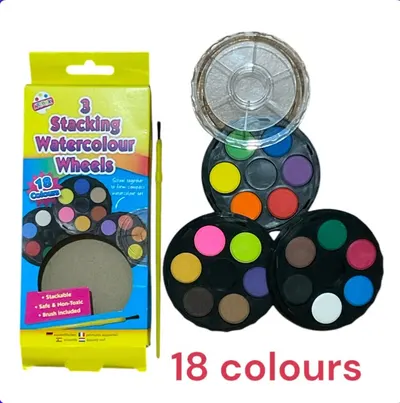 3 Stacking WaterColour Wheels 18 colours Safe & Toxic Brush Included ArtBox