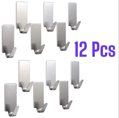 12 Pc Self-Adhesive Hooks Stainless Steel Strong Sticky Stick
