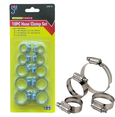 10 Pc Assorted Sizes Jubilee Style Hose Garden Car Pipe Clamp Clips Set