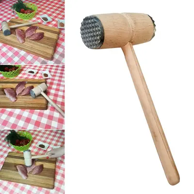 Aluminium & Wood Meat Mallet Tenderizer Steak Beef Chicken Hammer Kitchen 30cm