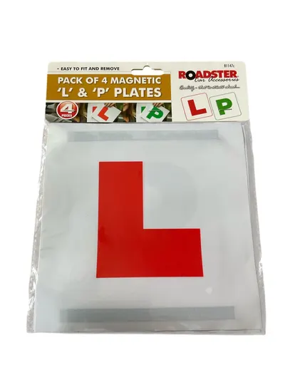 Roadster Magnetic L & P Learner Plates - Pack of 4 Plates - Roadster