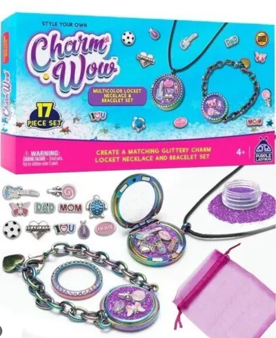 17Pc CharmWow Jewellery Making Kit for Girls  Lockets Mini Charms Kids Bracelet