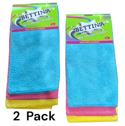 2Pack x 3Pc Bettina Ultra Plush Microfibre Home & Kitchen Cleaning Wash Cloths
