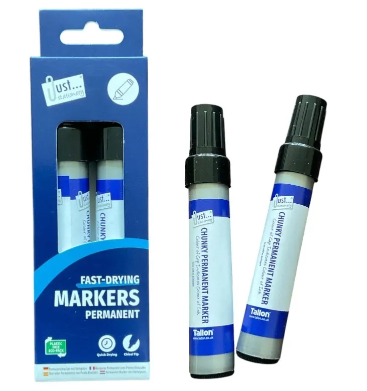 2 Black Jumbo Permanent Markers Chisel Tip Marker Pen Home Office Fast -Drying