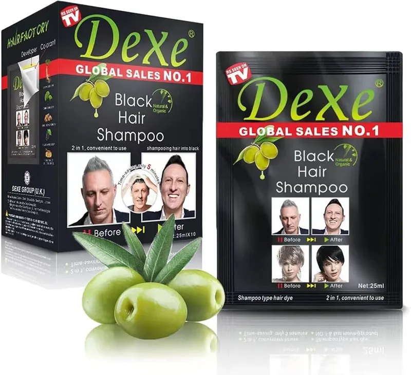 Dexe Black Hair Shampoo 5 min Instant Dye Long Lasting Hair Darkening 25ml x 10