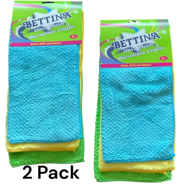 2 x 3Pc Bettina Ultra Plush Microfibre Home Kitchen Cleaning Wash Cloths Random