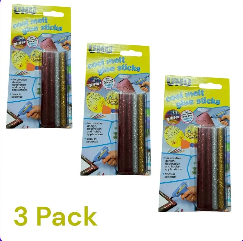 3 x14pc Glitter Glue Sticks Hot Melt Glue Gun Schools Craft 5 colours,7mmX 100mm