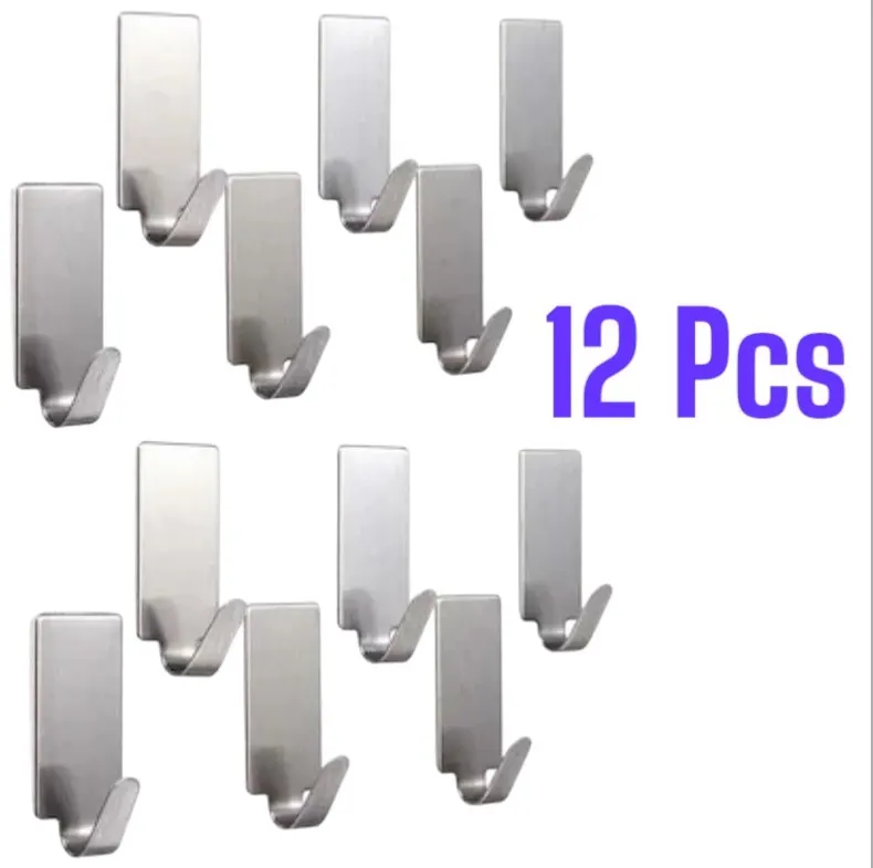 12pc Self-Adhesive Stainless Steel Hooks