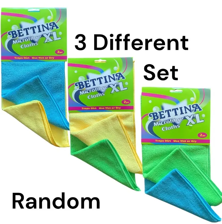 2Pc Bettina XL Multicoloured Microfibre Cloths Sparkling Home Cleaning Random