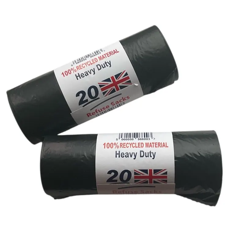 2 X 20 Strong Black Heavy Duty Bin Liner Rolls Rubbish Waste Refuse Sacks