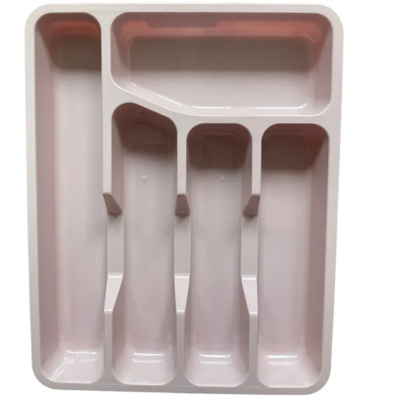 5 COMPARTMENT SMALL CUTLERY TRAY ORGANISER TIDY HOLDER STORAGE KITCHEN PINK