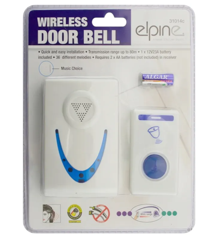 WIRELESS DOOR BELL CORDLESS SOUND LONG RANGE MUSIC CHOICE BATTERIES CHIME HOME